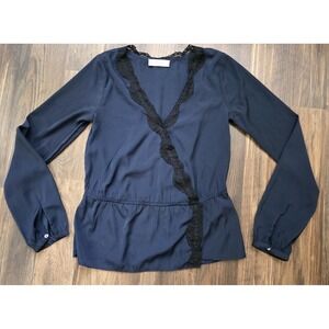 Abercrombie & Fitch blue/black lace trim blouse XS romantic boho peplum feminine